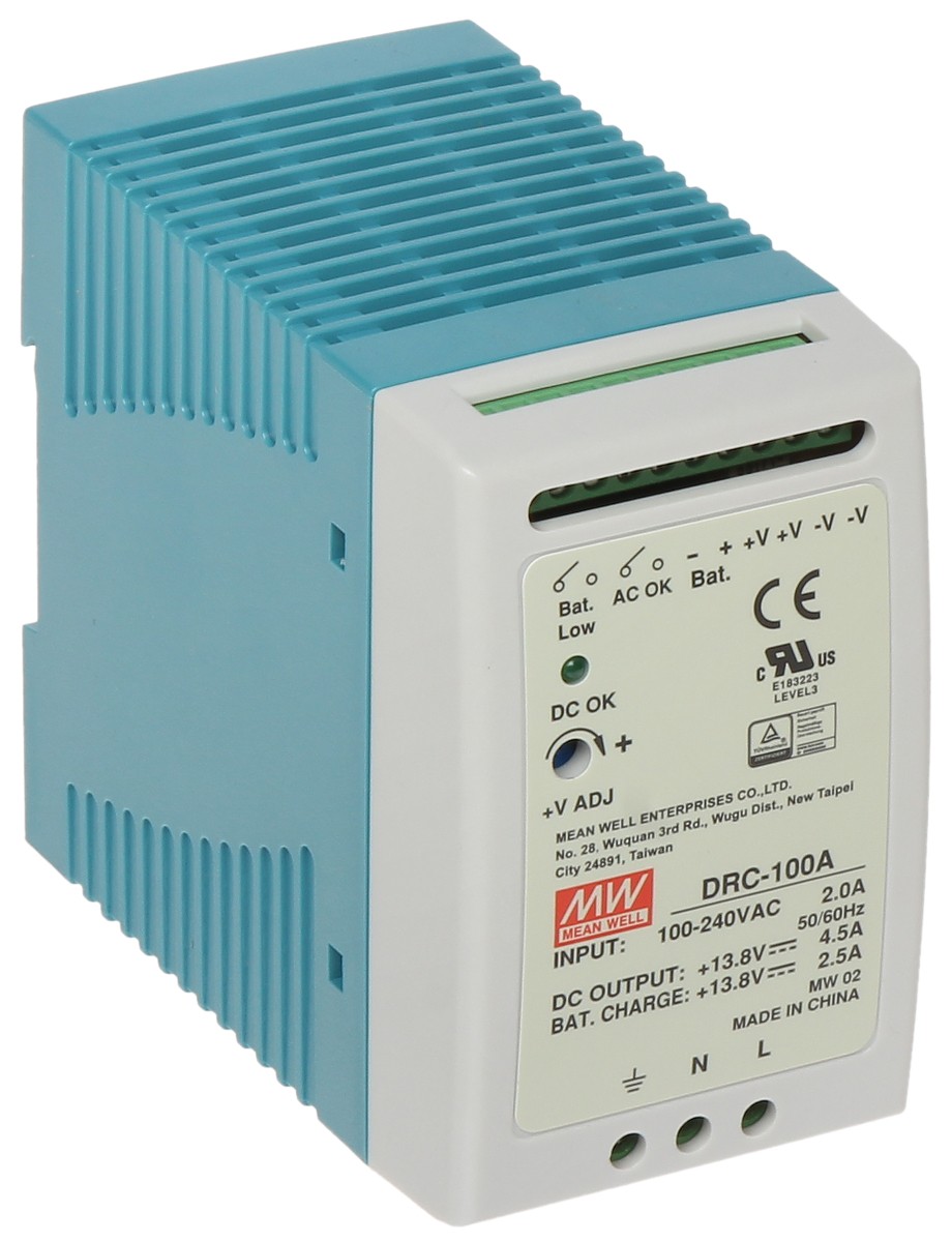 DRC-100A Mean Well sursă DIN cu back-up, 13.8V, 4.5A