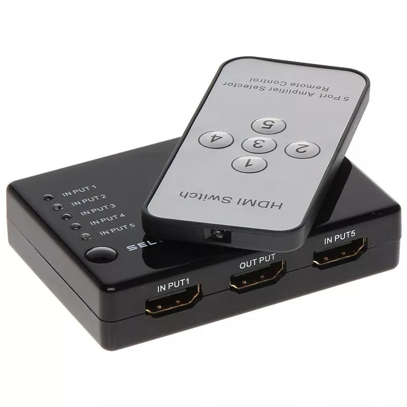 Switch HDMI 1.4b 5 intrări 1 ieșire cu telecomandă