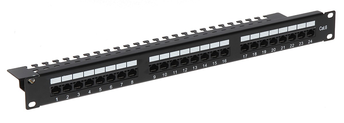 Patch panel 24 porturi UTP Cat.6 cu suport cabluri