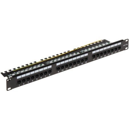 Patch panel 24 porturi UTP Cat.5 cu suport cabluri  - 1