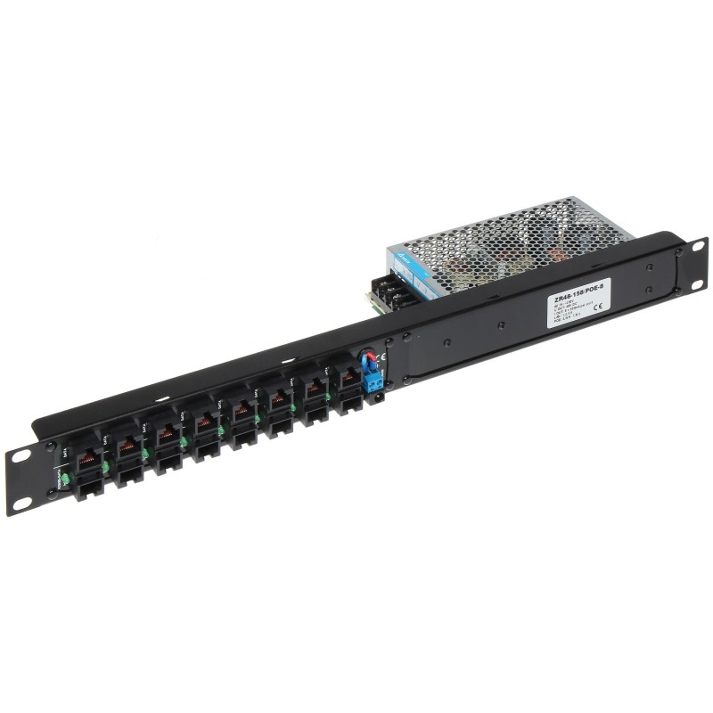 Injector POE rackabil 8 porturi cu sursă ZR48-158/POE-8 48 V DC 3.3 A - 1 Injector POE rackabil 8 porturi cu sursă ZR48-158/POE-8 48 V DC 3.3 A - 1