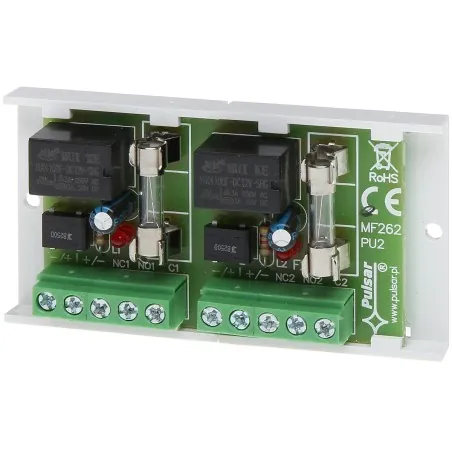 Modul 2 relee 10-16VDC comutare 1A la 50VAC AWZ-512 cu protecție cu siguranțe PULSAR - 1
