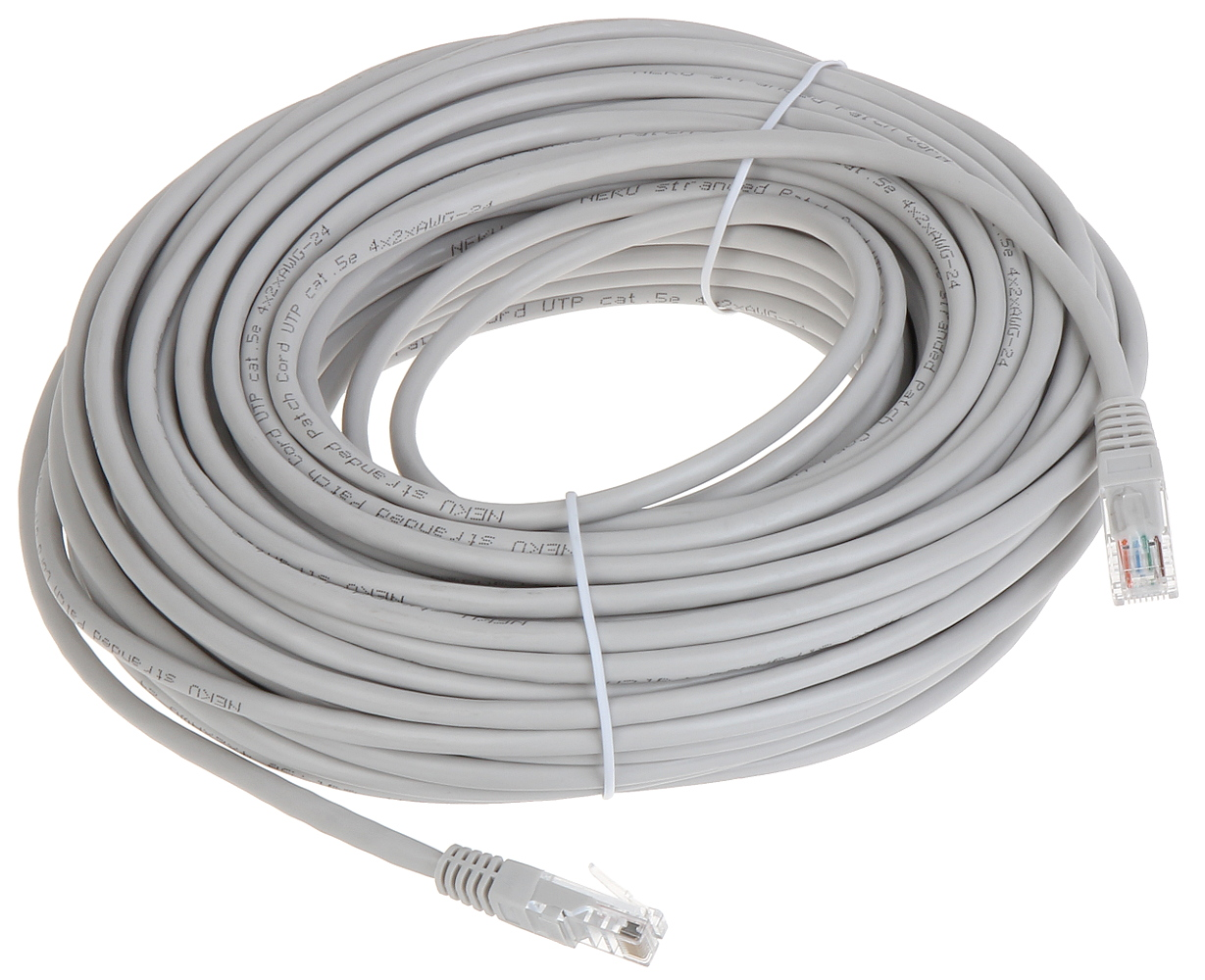 Patchcord UTP rețea 30m Cat5 gri mufat cu RJ45