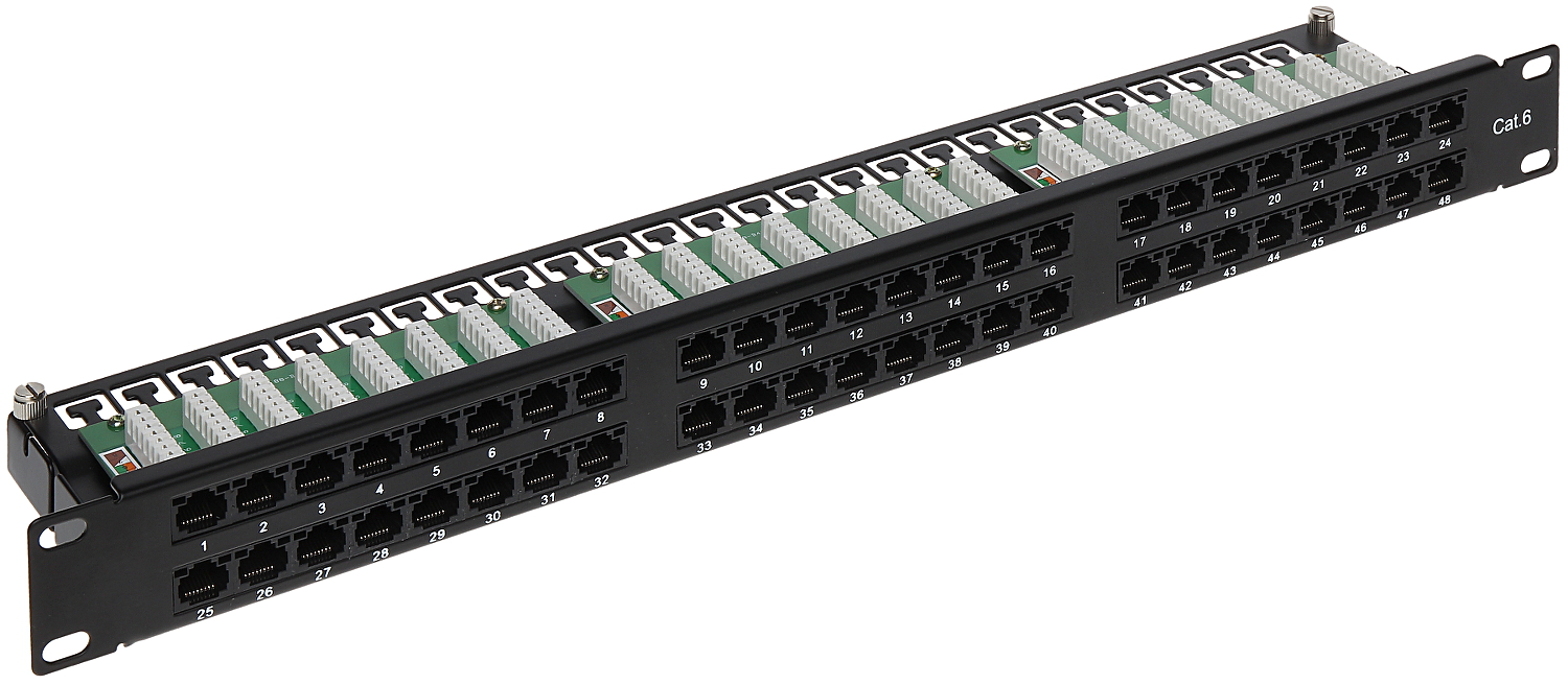 Patch panel 48 porturi UTP Cat.6 cu suport cabluri