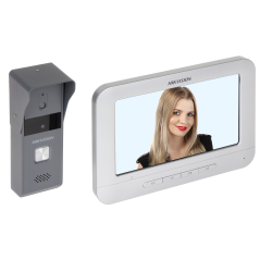 Kit videointerfon Hikvision DS-KIS203, pentru o familie, analogic, 4 fire, monitor color 7 inch - 1