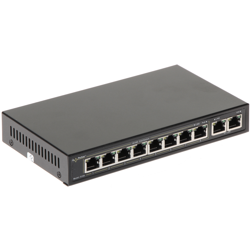 Switch PoE S-108 cu 8 porturi + 2X uplink Pulsar