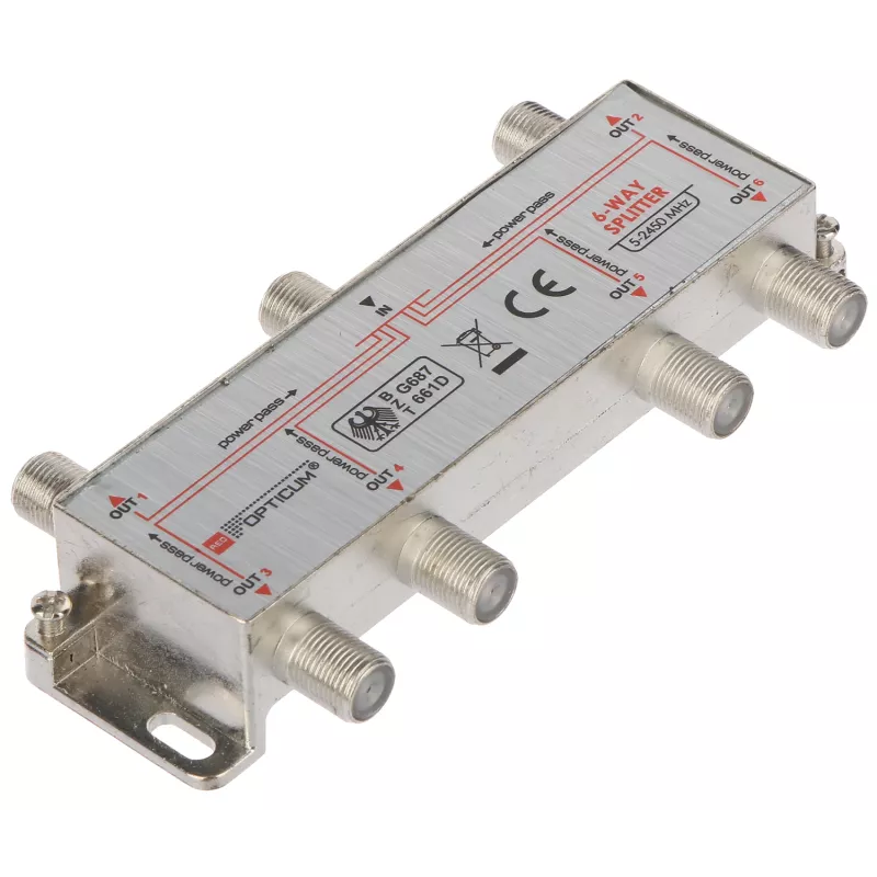 Splitter TV/Satelit 6 ieșiri Opticum 5-2450MHz DC Pass
