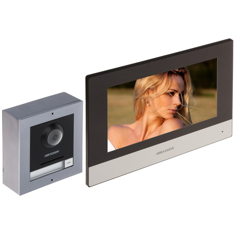 Kit videointerfon IP 2-wire Hikvision DS-KIS702, 1 familie, 2 MP, 7 inch, aparent - 1