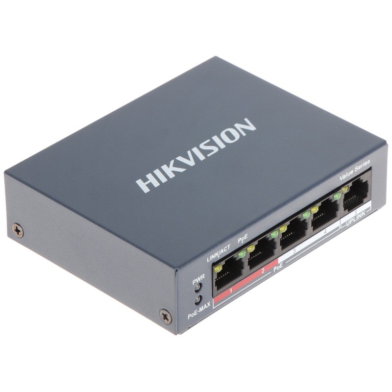 Switch cu 4 port-uri PoE Hikvision DS-3E0105P-E/M(B) fara management - 1