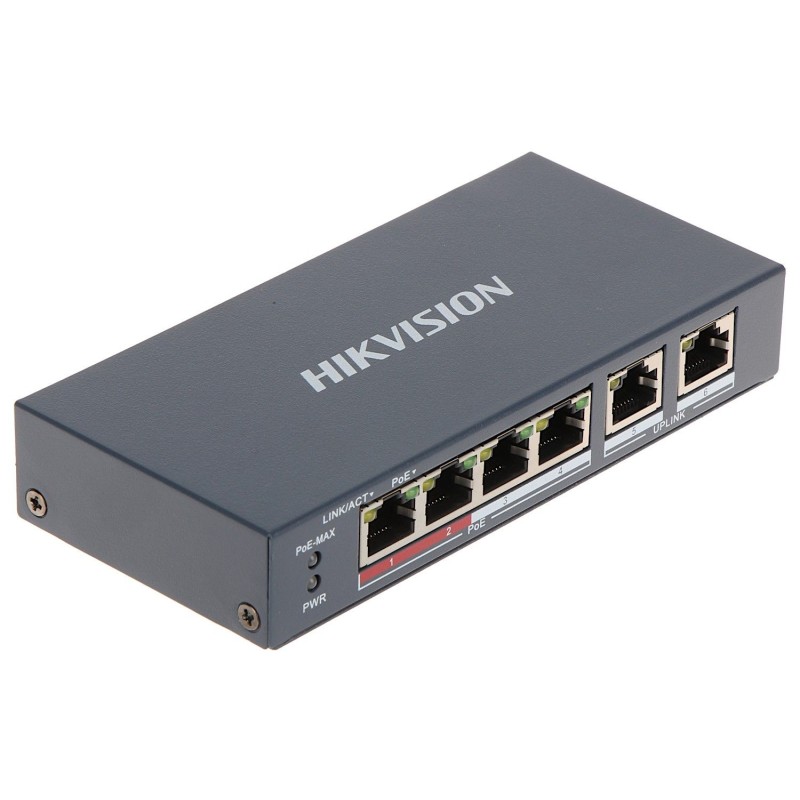 Switch PoE cu 4 porturi Hikvision DS-3E0106P-E/M - 1