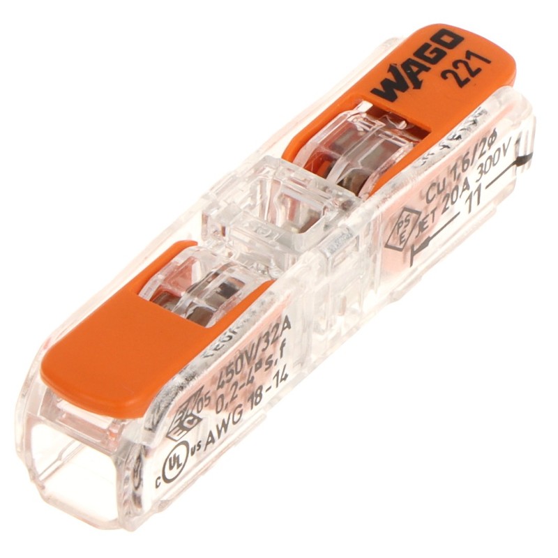 Conector cu clips WAGO 221-2411 pentru litat 0.2-4 mm² rigid: 0.2-2.5 mm² Transparent, portocaliu - 1