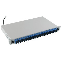 ODF 24xSC/UPC duplex singlemode complet echipat 48x pigtail,cuple,caseta, pentru fibra optica rackabil, 1U 19