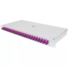 ODF 24xSC simplex OM4 (mov) complet echipat 24x pigtail,cuple,caseta, pentru fibra optica rackabil, 1U 19