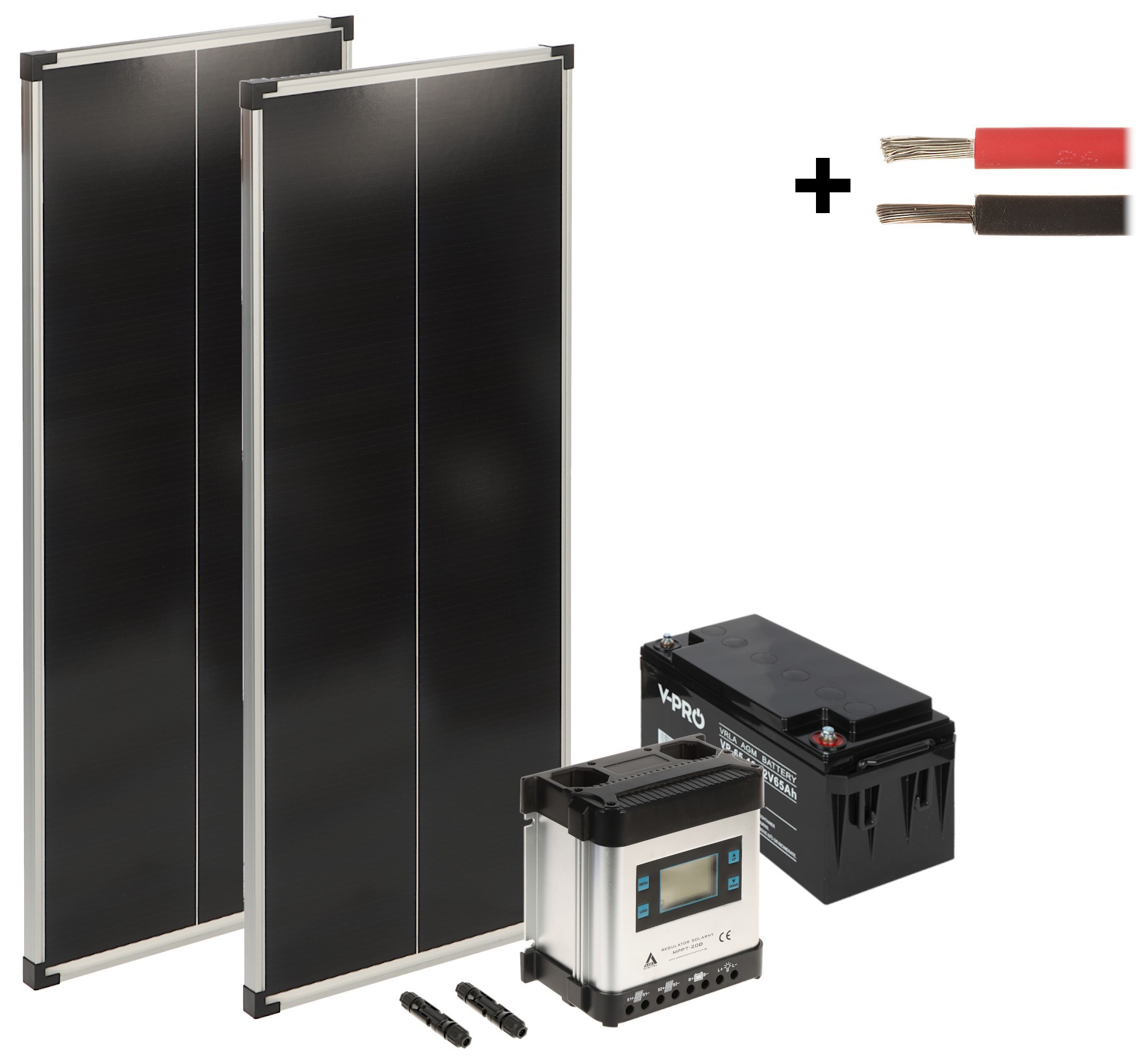 kit panouri fotovoltaice pret consum 10 kw in 24h Kit panouri fotovoltaice + controller + acumulator SP-KIT-2X100/65/MPPT-LCD 540 Wh