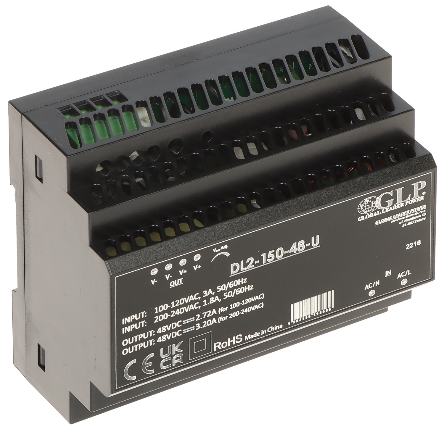 Sursă 48V/3.2A șină DIN DL2-150-48-U tensiune reglabilă