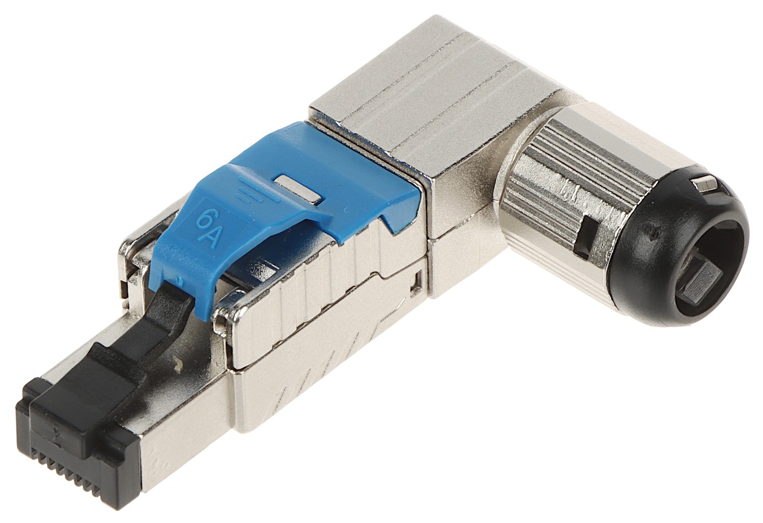 Mufă RJ45 FTP Cat.6A metalică cot angulară - sertizare fără clește - no-tool
