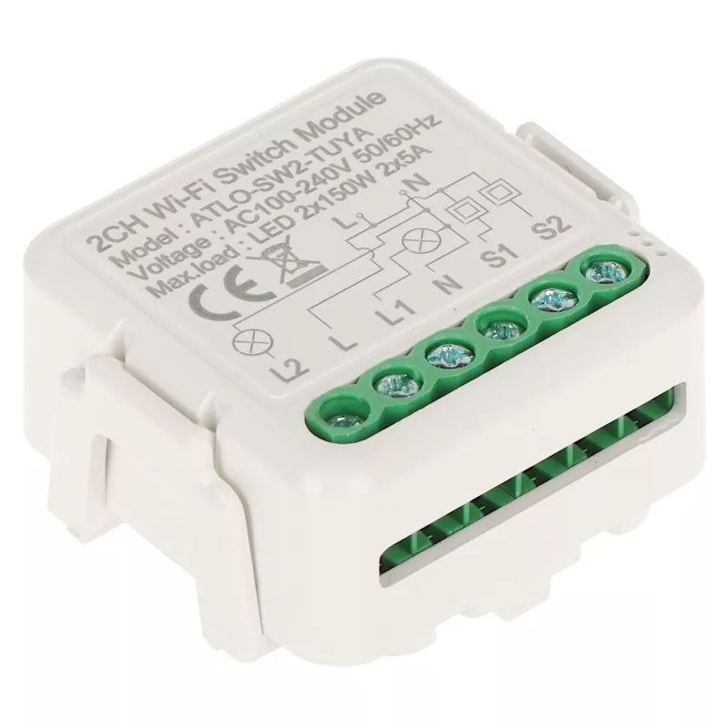 Controller iluminat 2 canale Tuya ATLO + 2 intrări comandă SW2 Wi-Fi, 100...240 VAC