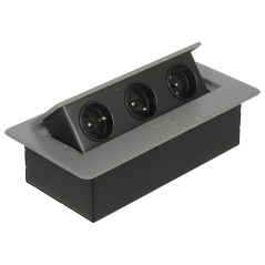 Priza incastrabila dreptunghiulara 3 prize aluminiu prize negre OR-GM-9032/GR ORNO