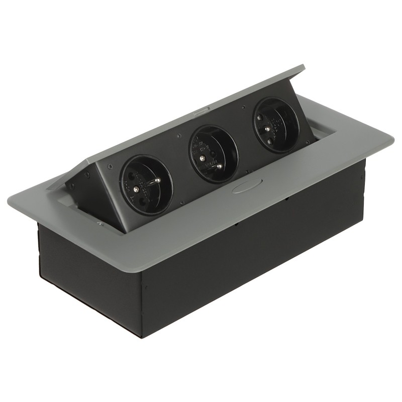 Priza incastrabila dreptunghiulara 3 prize aluminiu prize negre OR-GM-9032/GR ORNO