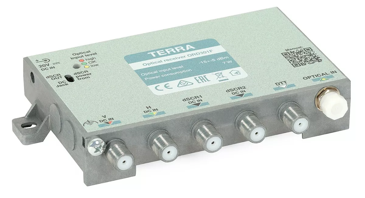Receptor optic ORD301F E cu bandă largă + DVB-T2 + 2 ieșiri dSCR/Unicable TERRA