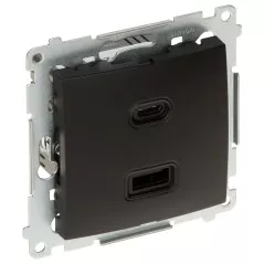 Priză încărcare USB-C și USB-A neagră DEC2CA.01/49-SIMON54 Premium 5VDC/3.1A