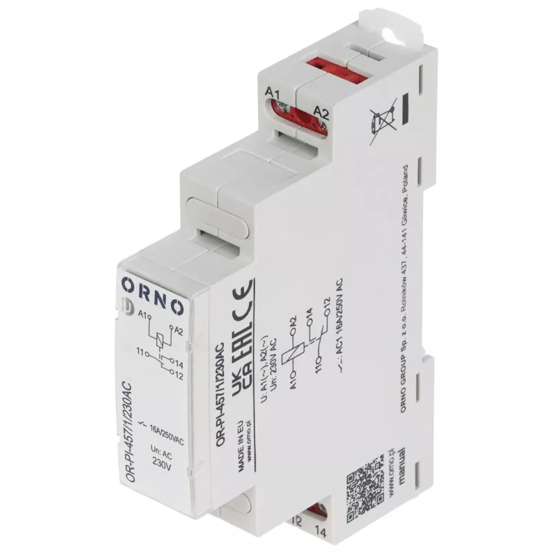 Releu contactor 1x NO/NC 16A/230V comandă 230V OR-PI-457/1/230AC ORNO