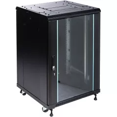 Cabinet rack servere 18U 600X600 de podea ușă sticlă sarcină max. 1000kg cu role și picioare