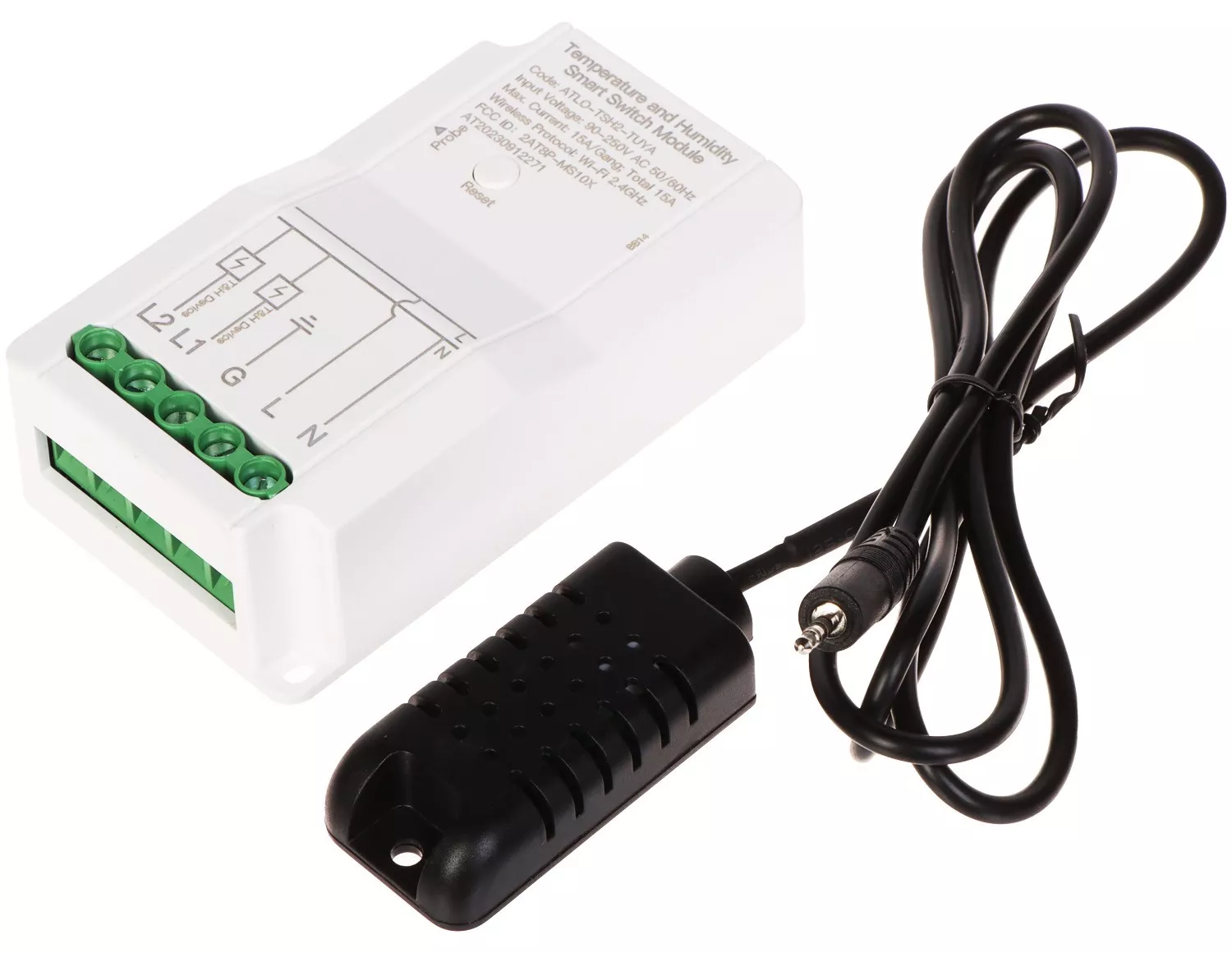 Senzor temperatură/umiditate cu 2 relee 230V/16A ATLO-TSH2 Wi-Fi Tuya Smart cu sonda externa