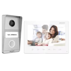 Kit videointerfon analogic 7inch, camera 2MP, conectare 2 fire - HIKVISION DS-KIS101-P(S)