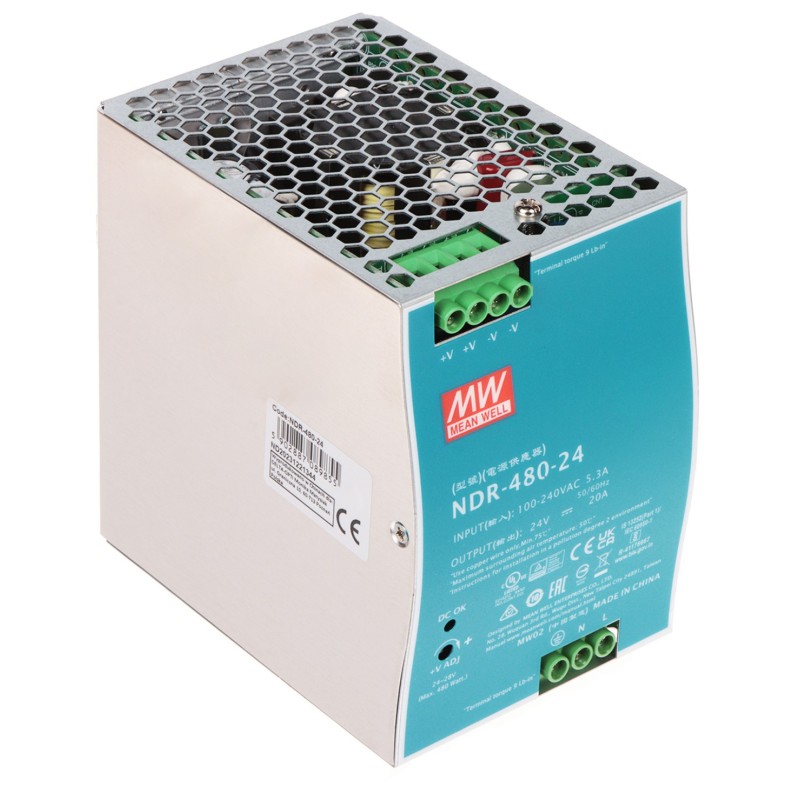 Sursă 24V/20A Mean Well NDR-480-24 reglabilă 480W, industrială EMC class B