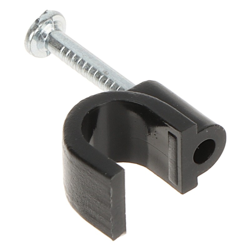 Cleme clips fixare cablu 5mm negre, cu cui, 100 bucăți