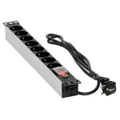 Bară alimentare rack 19'' cu 8 prize conector Schucko cu întrerupător și siguranță 1.8 m - 1