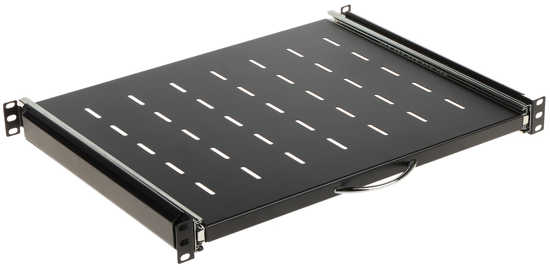 Tavă mobilă rack 19/1U cu șine glisante 350mm neagră