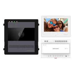 KIT videointerfon 2 fire pentru 1 familie, monitor 7 inch, Alarma, IK08, Card 32GB, Al - HIKVISION DS-KIS704EY-AL