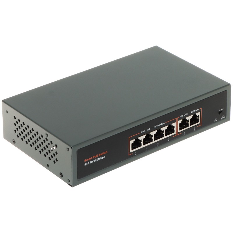 Switch 4 porturi PoE 60W APTI-POE0402-60W-ECO pentru camere supraveghere, Extend 250m