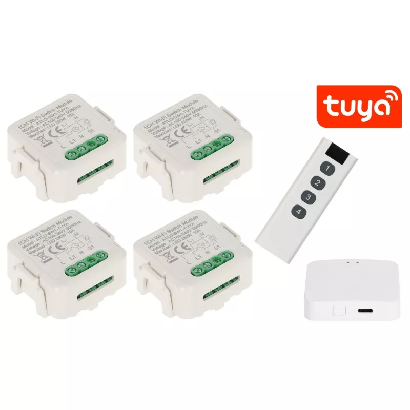 Set 4 controllere LED wi-Fi + telecomandă + gateway ZigBee ATLO-SW-TUYA-4 Wi-Fi Tuya Smart