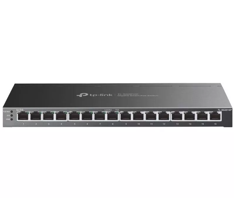"JetStream™ 16-Port Gigabit Smart Switch with 8-Port PoE+ PORT: 8× Gigabit PoE+ Ports SPEC: 802.3af/at, 120 W PoE Power, Deskto