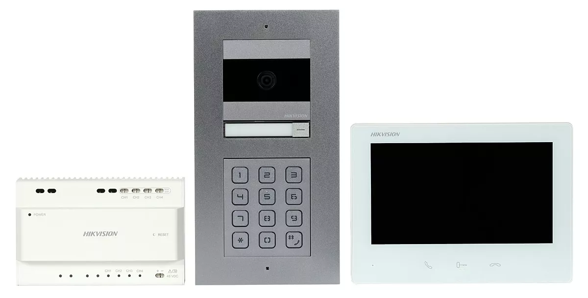 Set videointerfon Hikvision DS-KIS704EY-ACF2/Aluminum (2-Wire, complet, montaj îngropat)
