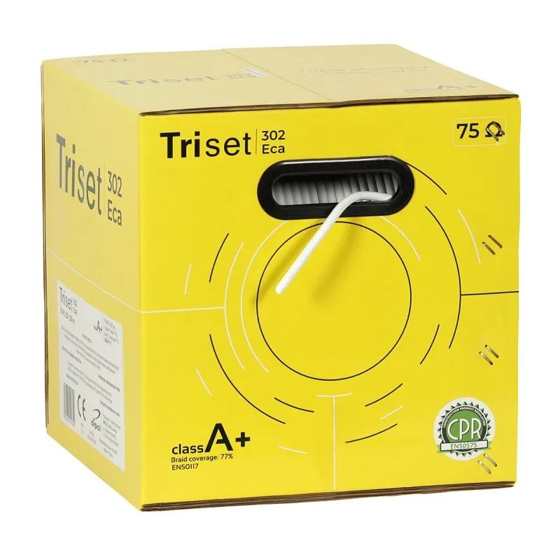 Rolă 250m cablu coaxial TV/satelit Triset 302 Eca class A+ 1.02/4.6/7.0 ecranare 110 dB
