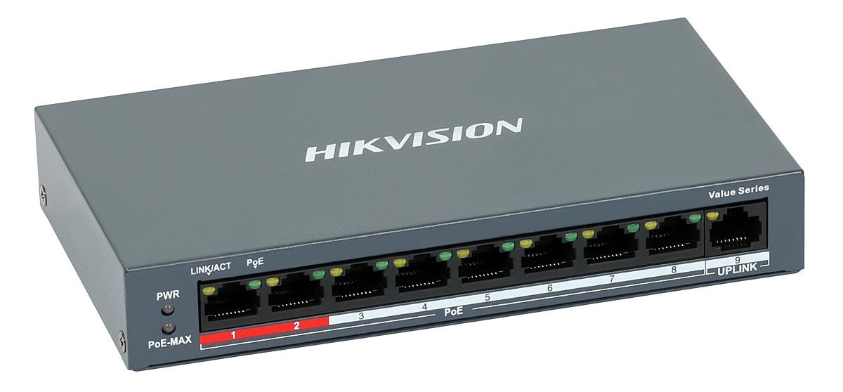 Switch PoE 8 porturi + 1x uplink 10/100Mbps Hikvision DS-3E0109P-E/M(B) 60W