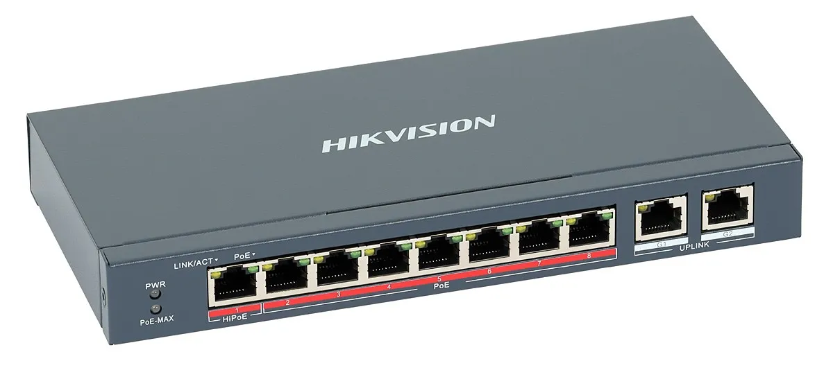 Switch PoE 8 gigabit + uplink 2xRJ45 gigabit Hikvision DS-3E0310HP-E 110W