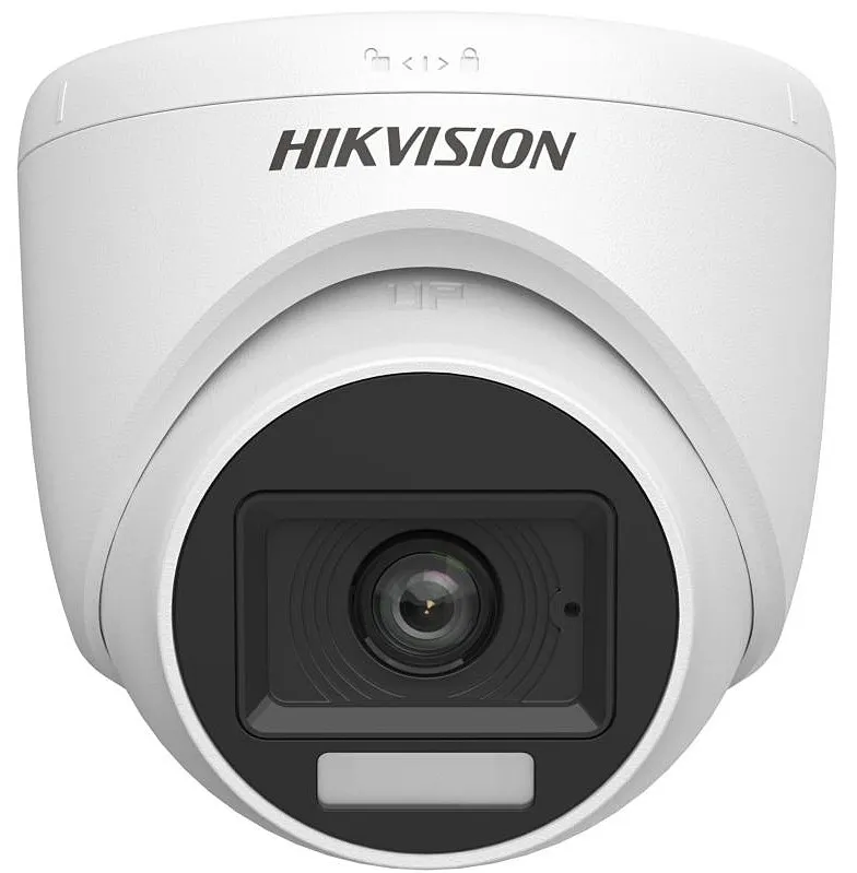 Cameră 2MP dome Hikvision DS-2CE76D0T-LPFS 4-in-1 2.8 mm, 0.01 lux, microfon IR max. 20 m, lumină albă 20 m