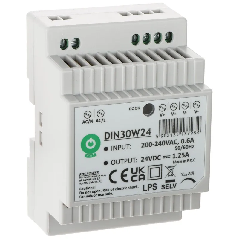Sursă alimentare 24V/1.25A 30W DIN30W24 POS montaj șină DIN