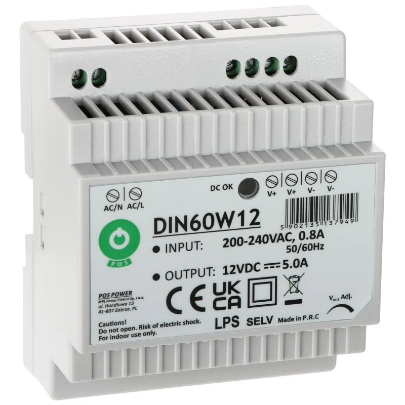 Sursă alimentare 12V/5A 60W DIN60W12 POS montaj șină DIN