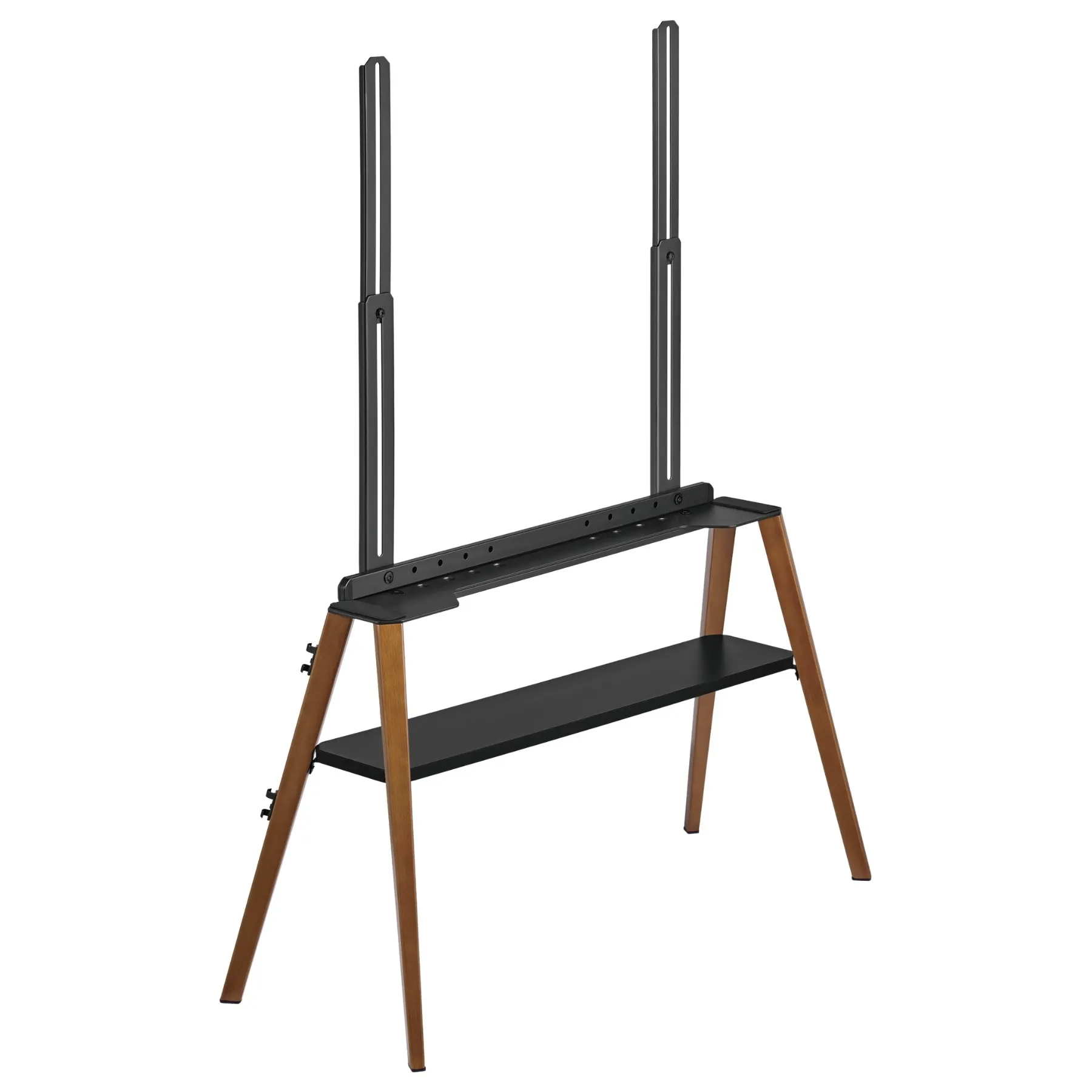 Suport TV Podea Brateck-FS36-46F-02, Stil Danez, Mâner Reglabil, Compatibil VESA, 49-75 inch, Negru/Nucă, 40kg