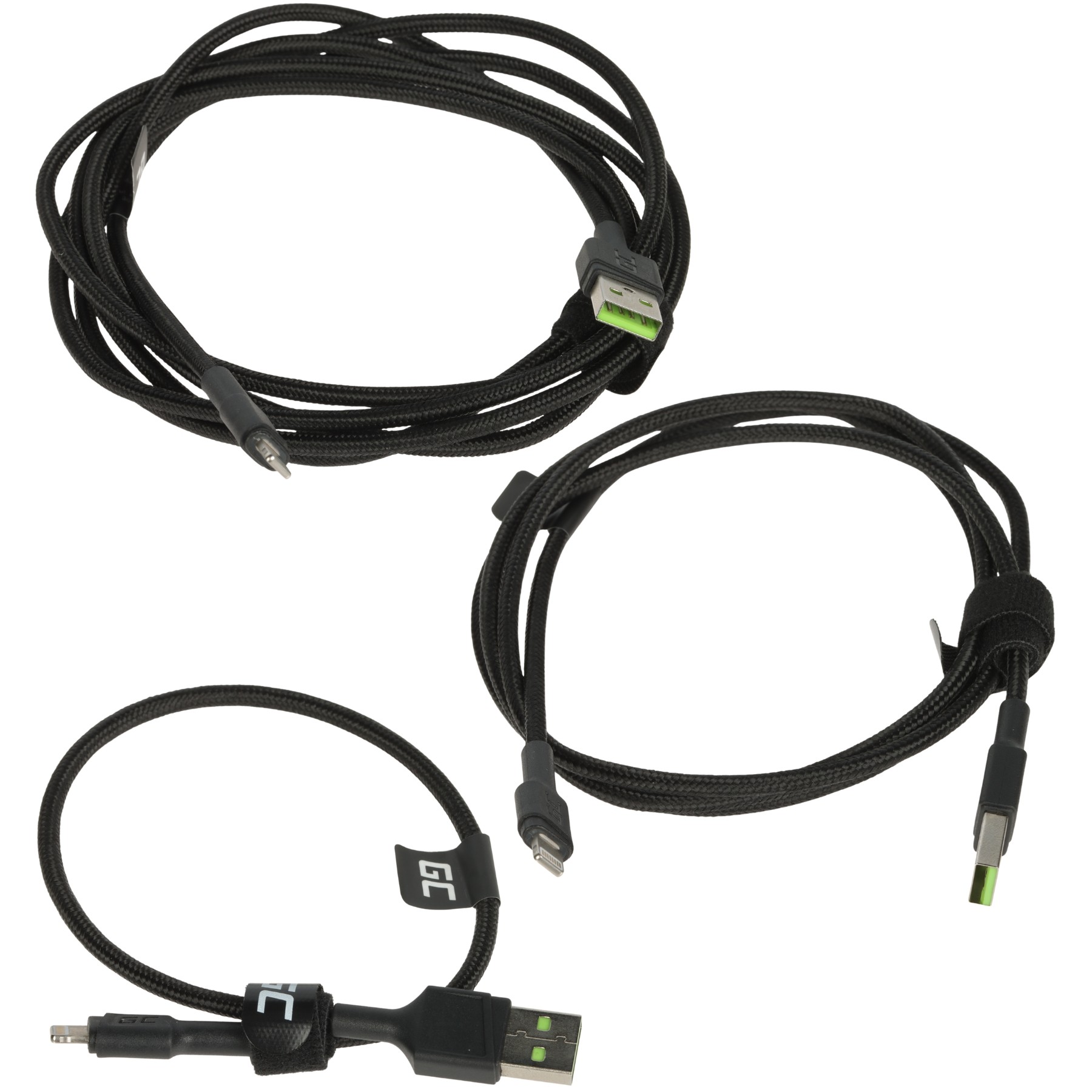 Set 3 cabluri Lightning - USB-A KABGCSET04 Ray 0.3, 1.2, 2m Green Cell