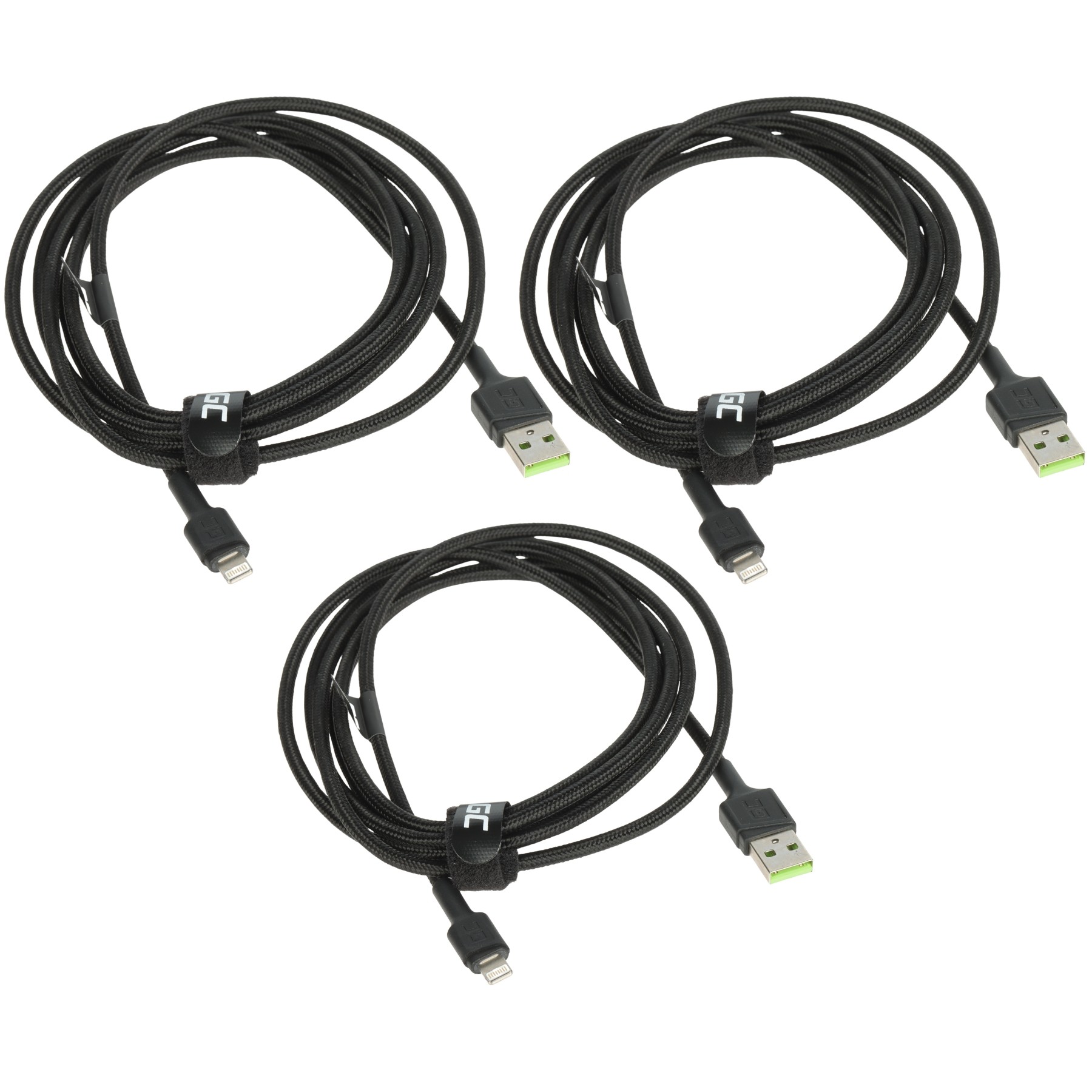 Set 3 cabluri Lightning - USB-A KABGCSET06 Ray 2m Green Cell