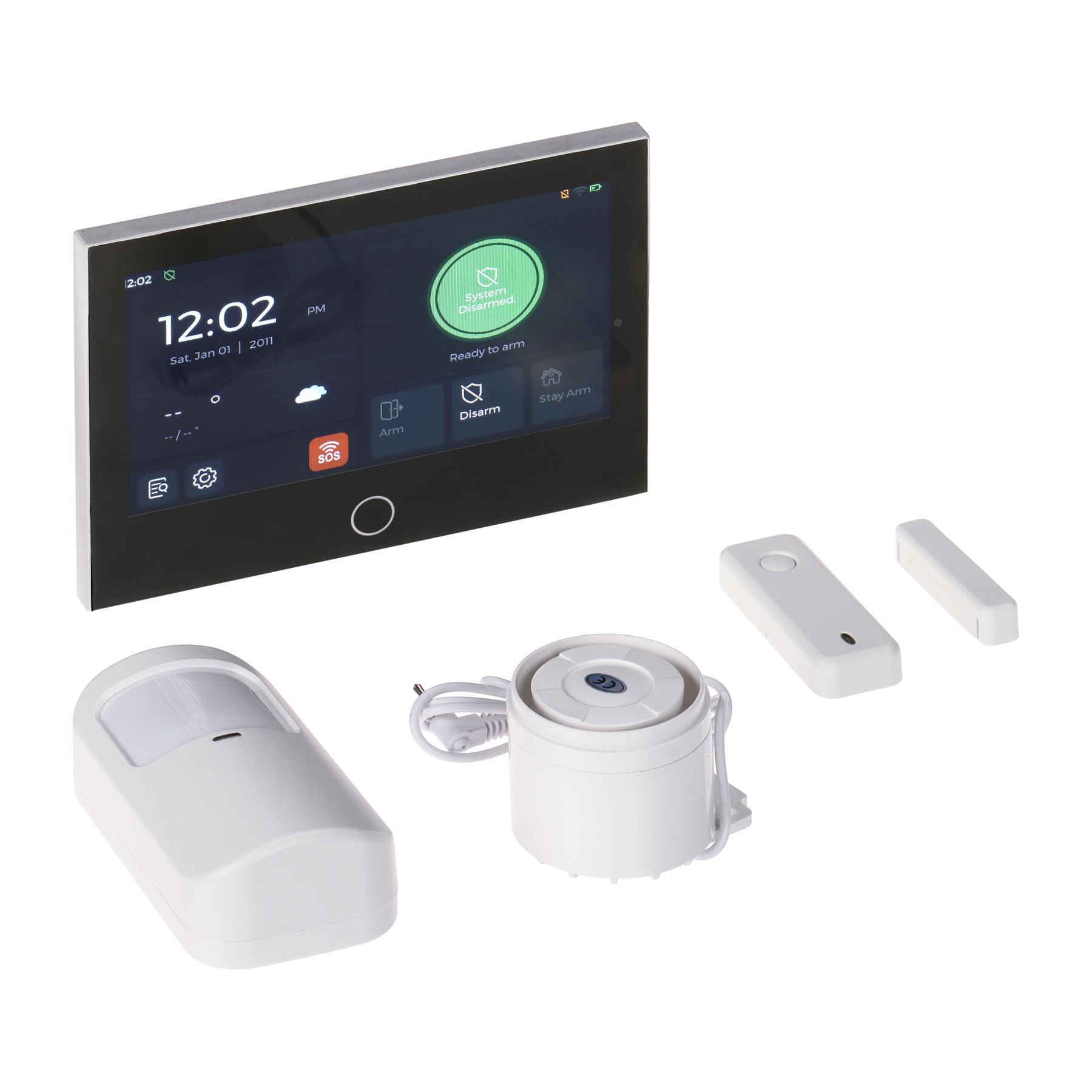 Kit alarmă wireless GSM+Tuya cu PIR, telecomandă, contact magnetic și sirenă ATLO-AZ-WG74