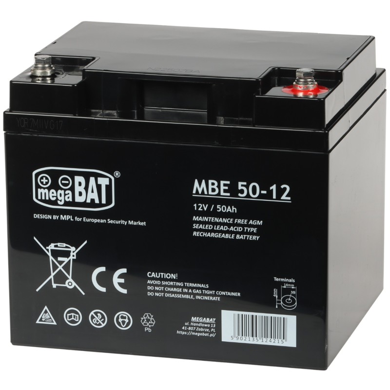 Acumulator 12V/50Ah megaBAT șurub M6 197x165x170mm