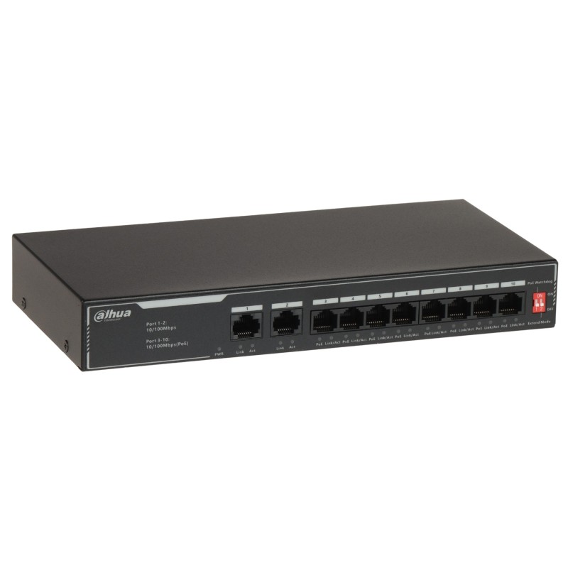 Switch PoE SF1010LP cu 8 porturi + 2X uplink Dahua